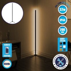 LOC LED Of Cyprus - Μοντέρνο Minimal Επιδαπέδιο Μαύρο Φωτιστικό 200cm LED 32 Watt με Ασύρματο Χειριστήριο RF & Dimmer Φυσικό Λευκό 4500k GloboStar ALIEN Design GLOBO-200-2