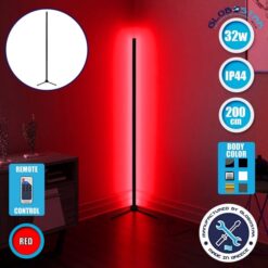 LOC LED Of Cyprus - Μοντέρνο Minimal Επιδαπέδιο Μαύρο Φωτιστικό 200cm LED 32 Watt με Ασύρματο Χειριστήριο RF & Dimmer Κόκκινο GloboStar ALIEN Design GLOBO-200-4