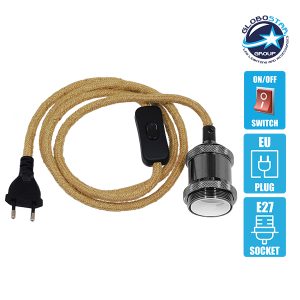 LOC LED Of Cyprus - Κρεμαστό Φωτιστικό Whip με Σκούρο Νίκελ Ντουί E27 - Μαύρο Διακόπτη - Μαύρη Πρίζα και Μπέζ Υφασμάτινο Καλώδιο 1.4m GloboStar 91042