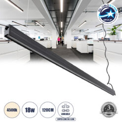 LOC LED Of Cyprus - GloboStar® OFFICE 61024-P Γραμμικό Κρεμαστό Φωτιστικό Linear LED 18W 2200lm 120° AC 220-240V Μ120 x Π2 x Υ4cm Φυσικό Λευκό 4500K - Μαύρο - 3 Years Warranty