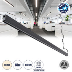 LOC LED Of Cyprus - GloboStar® MARKET 61021-P Γραμμικό Κρεμαστό Φωτιστικό Linear LED 18W 2200lm 60° AC 220-240V Μ120 x Π2 x Υ4cm Φυσικό Λευκό 4500K - Μαύρο - 3 Years Warranty