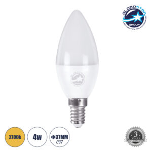 LOC LED Of Cyprus - GloboStar® 60002 Λάμπα LED E14 C37 Κεράκι 4W 376lm 260° AC 220-240V IP20 Φ3.7 x Υ10cm Θερμό Λευκό 2700K - 3 Years Warranty