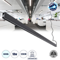 LOC LED Of Cyprus - GloboStar® MARKET 61020-P Γραμμικό Κρεμαστό Φωτιστικό Linear LED 18W 2230lm 60° AC 220-240V Μ120 x Π2 x Υ4cm Ψυχρό Λευκό 6000K - Μαύρο - 3 Years Warranty