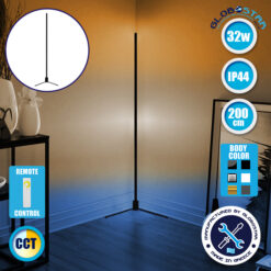 LOC LED Of Cyprus - Μοντέρνο Minimal Επιδαπέδιο Μαύρο Φωτιστικό 200cm LED 32 Watt με Ασύρματο Χειριστήριο Αφής 2.4G RF & Dimmer CCT - Ψυχρό - Ημέρας - Θερμό GloboStar ALIEN Design GLOBO-200-10