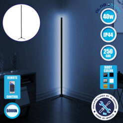 LOC LED Of Cyprus - Μοντέρνο Minimal Επιδαπέδιο Μαύρο Φωτιστικό 250cm LED 40 Watt με Ασύρματο Χειριστήριο RF & Dimmer Ψυχρό Λευκό 6000k GloboStar ALIEN Design GLOBO-250-1