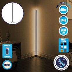 LOC LED Of Cyprus - Μοντέρνο Minimal Επιδαπέδιο Μαύρο Φωτιστικό 250cm LED 40 Watt με Ασύρματο Χειριστήριο RF & Dimmer Φυσικό Λευκό 4500k GloboStar ALIEN Design GLOBO-250-2