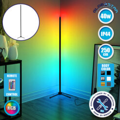 LOC LED Of Cyprus - Μοντέρνο Minimal Επιδαπέδιο Μαύρο Φωτιστικό 250cm LED 40 Watt με Ασύρματο Χειριστήριο RF & Dimmer RGB GloboStar ALIEN Design GLOBO-250-8