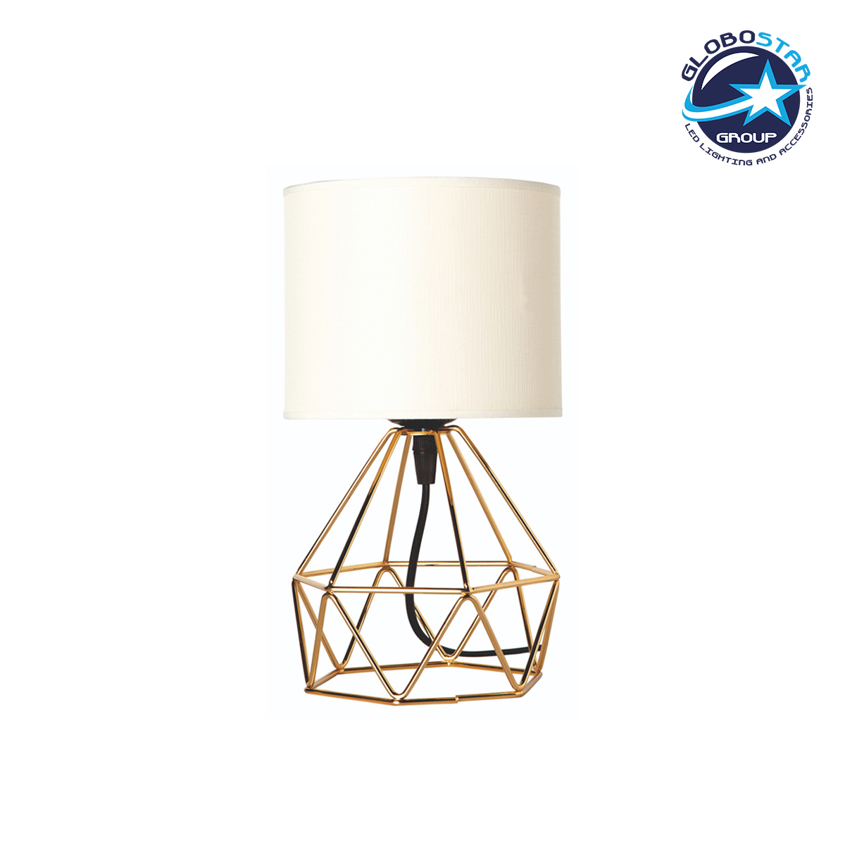 LOC LED Of Cyprus - GloboStar® SHAPE 202-0058 Μοντέρνο Eπιτραπέζιο Φωτιστικό Μονόφωτο 1 x E27 IP20 Χρυσό Μέταλλο με Λευκό Ύφασμα - Μ40 x Π40 x Υ27cm