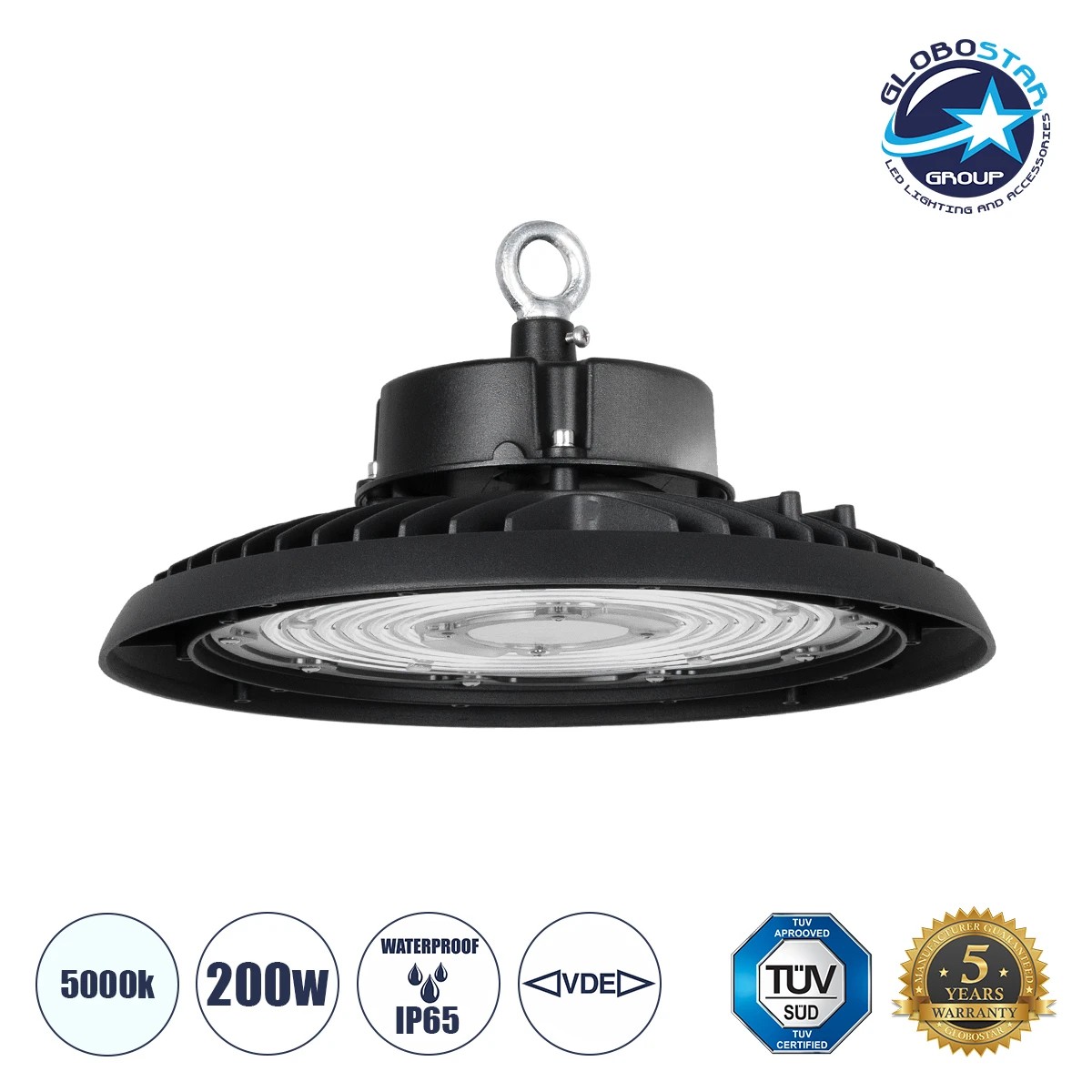 LOC LED Of Cyprus - GloboStar® INDUSTRY 61502 LED UFO HIGH BAY 200W 338*SANAN OPTO CHIP 150lm/W 30000lm CRI≥80Ra SDCM