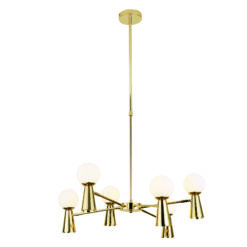 LOC LED Of Cyprus - ACA-Lighting OD94206PG Pendant L/F 6Xg9+6Xgu10 Kimolos Gold Metal + White Glass Φ72Χ120Cm