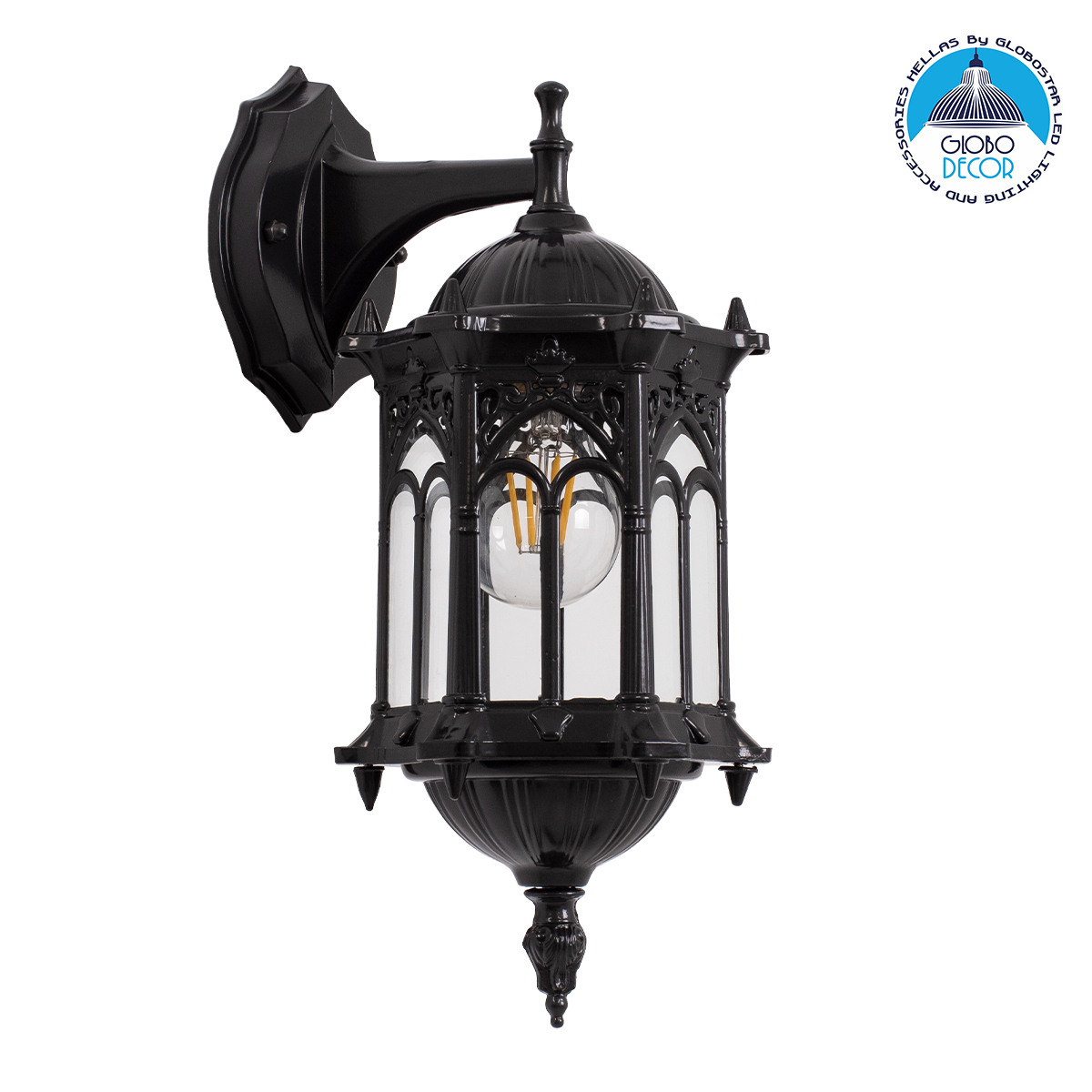 LOC LED Of Cyprus - GLOBOSTAR® DARCY 00657 Vintage Φωτιστικό Τοίχου - Απλίκα με Ντουί 1 x E27 AC 220-240V IP20 - Μαύρο - Μ15.5 x Π15.5 x Υ34.5cm