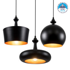 LOC LED Of Cyprus - GLOBOSTAR® ROCKFORD 01287 Μοντέρνο Κρεμαστό Φωτιστικό Οροφής με Ντουί 3 x E27 AC 220-240V IP20 - Μαύρο & Χρυσό - Μ86 x Π86 x Υ30cm