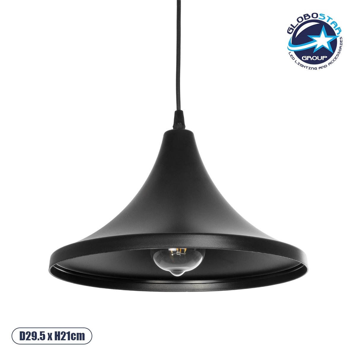 LOC LED Of Cyprus - GLOBOSTAR® BELFRY 203-0078 Μοντέρνο Κρεμαστό Φωτιστικό Οροφής με Ντουί 1 x E27 AC 220-240V IP20 - Μαύρο - Μ29.5 x Π29.5 x Υ21cm