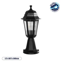 LOC LED Of Cyprus - GloboStar® VITRO 203-0190 Vintage Επιδαπέδιο Φωτιστικό Φαναράκι Μονόφωτο 1 x E27 IP44 Μαύρο & Διάφανο Πλαστικό - Μ17 x Π17 x Υ40cm