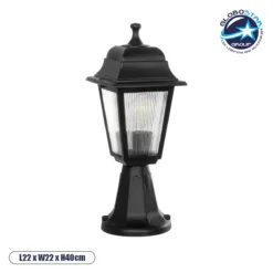 LOC LED Of Cyprus - GloboStar® SOLME 203-0210 Vintage Επιδαπέδιο Φωτιστικό Φαναράκι Μονόφωτο 1 x E27 IP44 Μαύρο & Διάφανο Πλαστικό - Μ22 x Π22 x Υ40cm