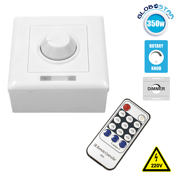 LOC LED Of Cyprus - GLOBOSTAR® DIMMERONIA 73371 AC Triac Dimmer Τοίχου με RF Ασύρματο Χειριστήριο με 1 x 1.5A 350W Κανάλι AC 220-240V 1.5A 350W Max IP20 - Μ8.8 x Π5.7 x Υ8.8cm - 2 Χρόνια Εγγύηση