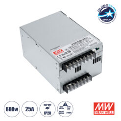 LOC LED Of Cyprus - GLOBOSTAR® MEANWELL-PSP600-24 90791 Τροφοδοτικό/Μετασχηματιστής Class I PELV 600W 25A AC 220-240V σε DC 24V IP20 - Ρυθμιζόμενo από DC 20V έως DC 26.4V - Ασημί - Μ17 x Π12 x Υ9.3cm - 3 Χρόνια Εγγύηση