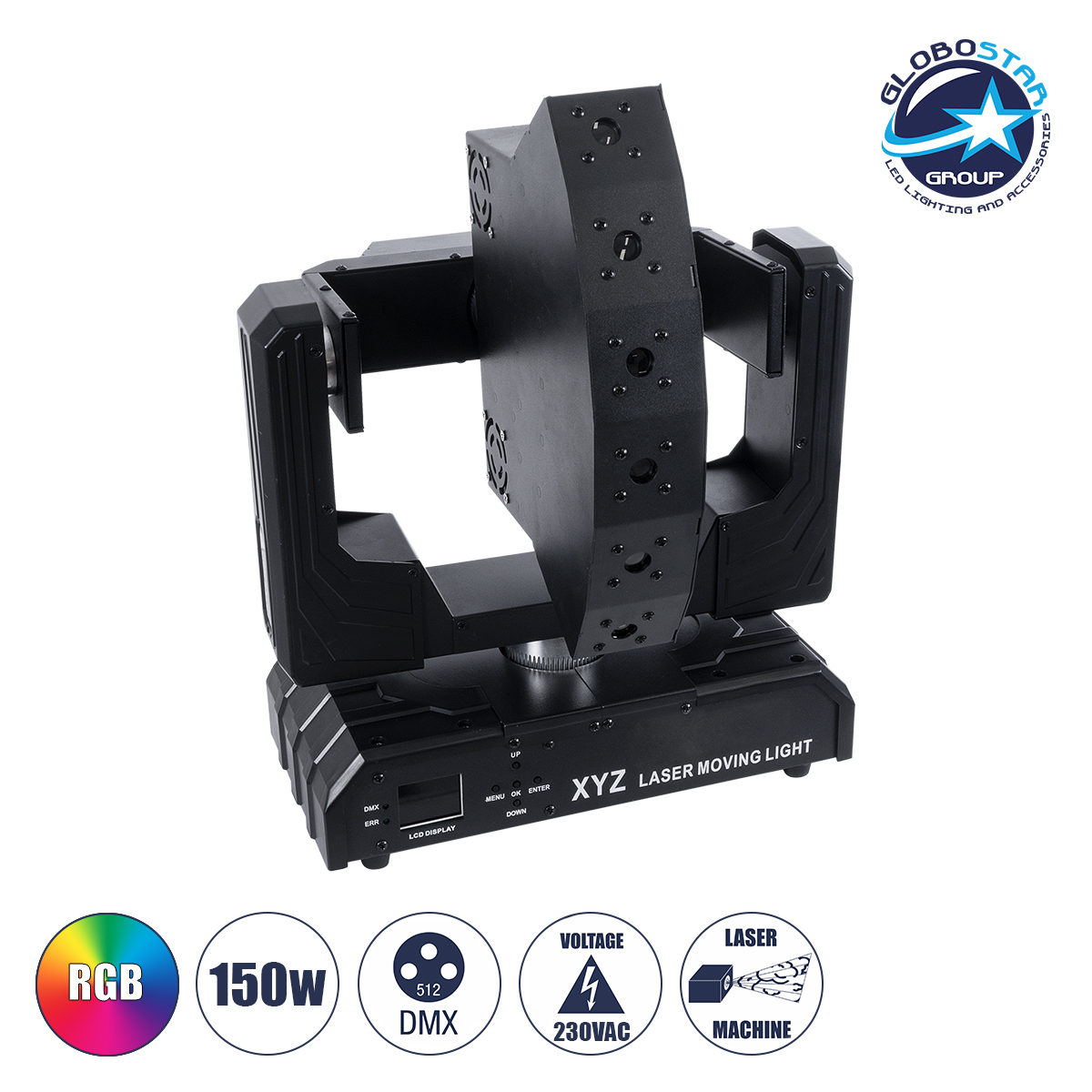 LOC LED Of Cyprus - GloboStar® HADES 51199 Επαγγελματική Κινούμενη Ρομποτική Μπάρα Super LASER BEAM Light 150W - 6 x 1W Laser - 300mW RED/638nm - 100mW GREEN/531nm - 600mW BLUE/442nm - AC 220V-240V IP20 3in1 RGB DMX512 - Μ36 x Π25 x Υ46cm - 2 Χρόνια Εγγύηση