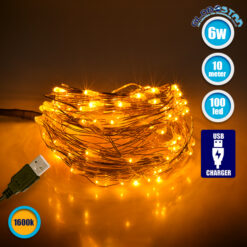 LOC LED Of Cyprus - 79712 Διακοσμητική Γιρλάντα 10 Μέτρων 100 LED USB 5 Volt 6 Watt με Χάλκινο Συρμάτινο Καλώδιο Θερμό Λευκό 1600K