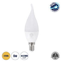LOC LED Of Cyprus - GLOBOSTAR® CANDLE 60008 Λάμπα Κεράκι E14 C37T LED 6W 564lm 260° AC 220-240V IP20 Θερμό Λευκό 2700K - Lumileds SMD Chip - Λευκό Γαλακτερό - Μ3.7 x Π3.7 x Υ12.5cm - 3 Χρόνια Εγγύηση