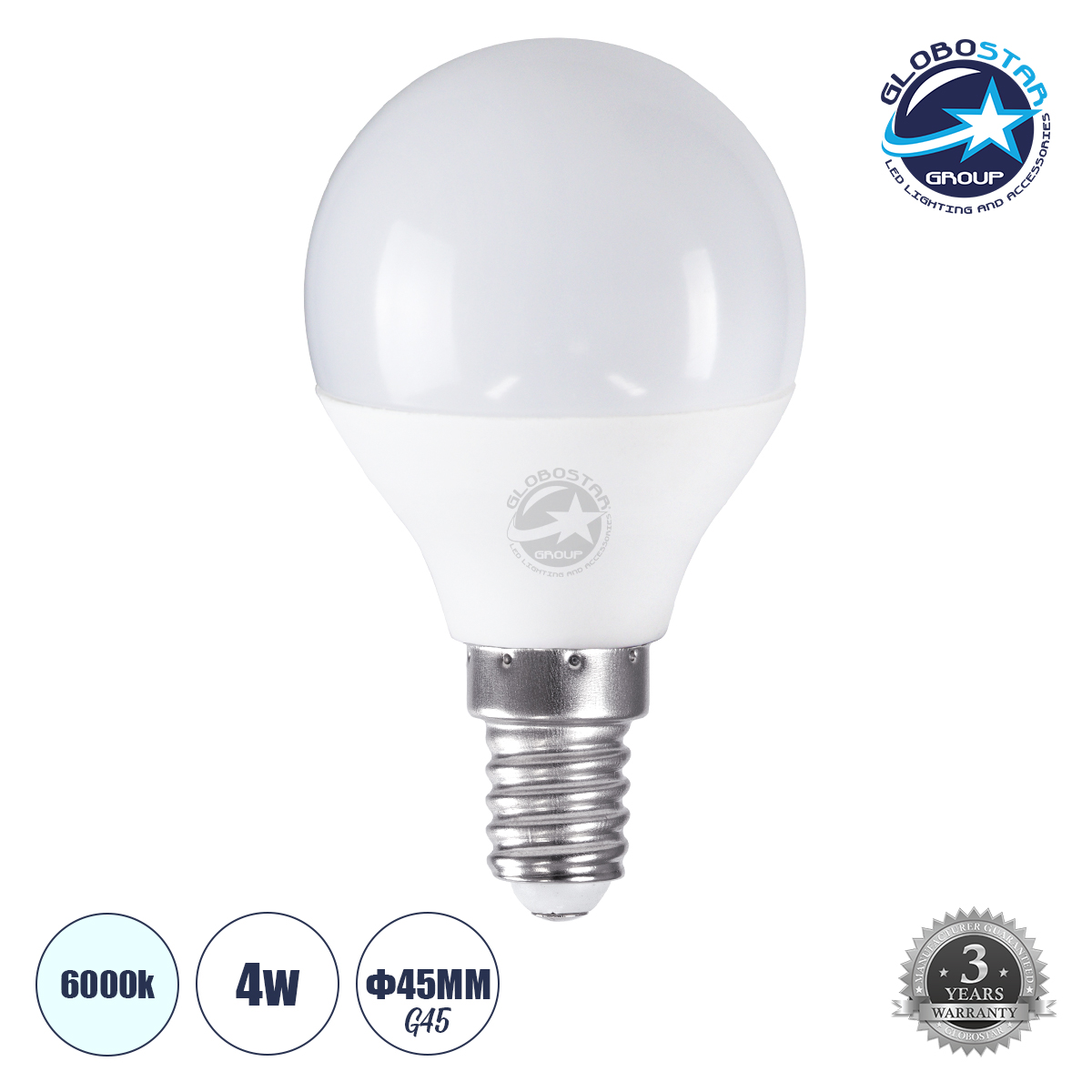 LOC LED Of Cyprus - GLOBOSTAR® SPHERE 60012 Λάμπα E14 G45 LED 4W 400lm 260° AC 220-240V IP20 Ψυχρό Λευκό 6000K - Lumileds SMD Chip - Λευκό Γαλακτερό - Μ4.5 x Π4.5 x Υ7.8cm - 3 Χρόνια Εγγύηση