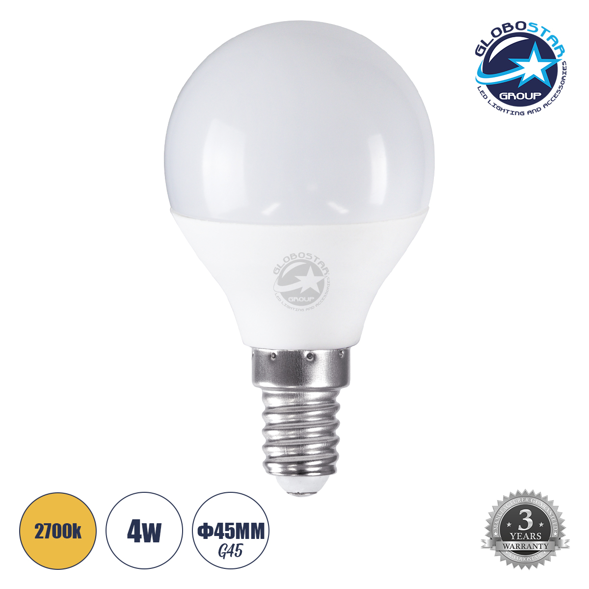LOC LED Of Cyprus - GLOBOSTAR® SPHERE 60014 Λάμπα E14 G45 LED 4W 376lm 260° AC 220-240V IP20 Θερμό Λευκό 2700K - Lumileds SMD Chip - Λευκό Γαλακτερό - Μ4.5 x Π4.5 x Υ7.8cm - 3 Χρόνια Εγγύηση