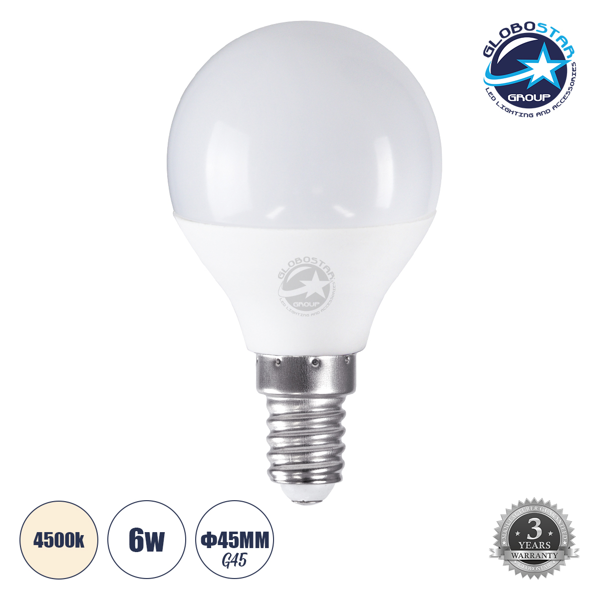 LOC LED Of Cyprus - GLOBOSTAR® SPHERE 60016 Λάμπα E14 G45 LED 6W 582lm 260° AC 220-240V IP20 Φυσικό Λευκό 4500K - Lumileds SMD Chip - Λευκό Γαλακτερό - Μ4.5 x Π4.5 x Υ7.8cm - 3 Χρόνια Εγγύηση