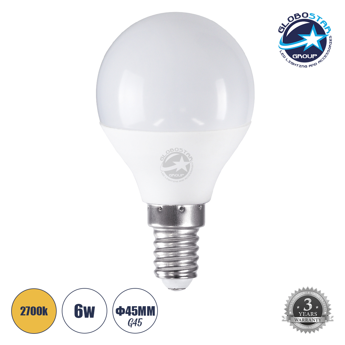 LOC LED Of Cyprus - GLOBOSTAR® SPHERE 60017 Λάμπα E14 G45 LED 6W 564lm 260° AC 220-240V IP20 Θερμό Λευκό 2700K - Lumileds SMD Chip - Λευκό Γαλακτερό - Μ4.5 x Π4.5 x Υ7.8cm - 3 Χρόνια Εγγύηση