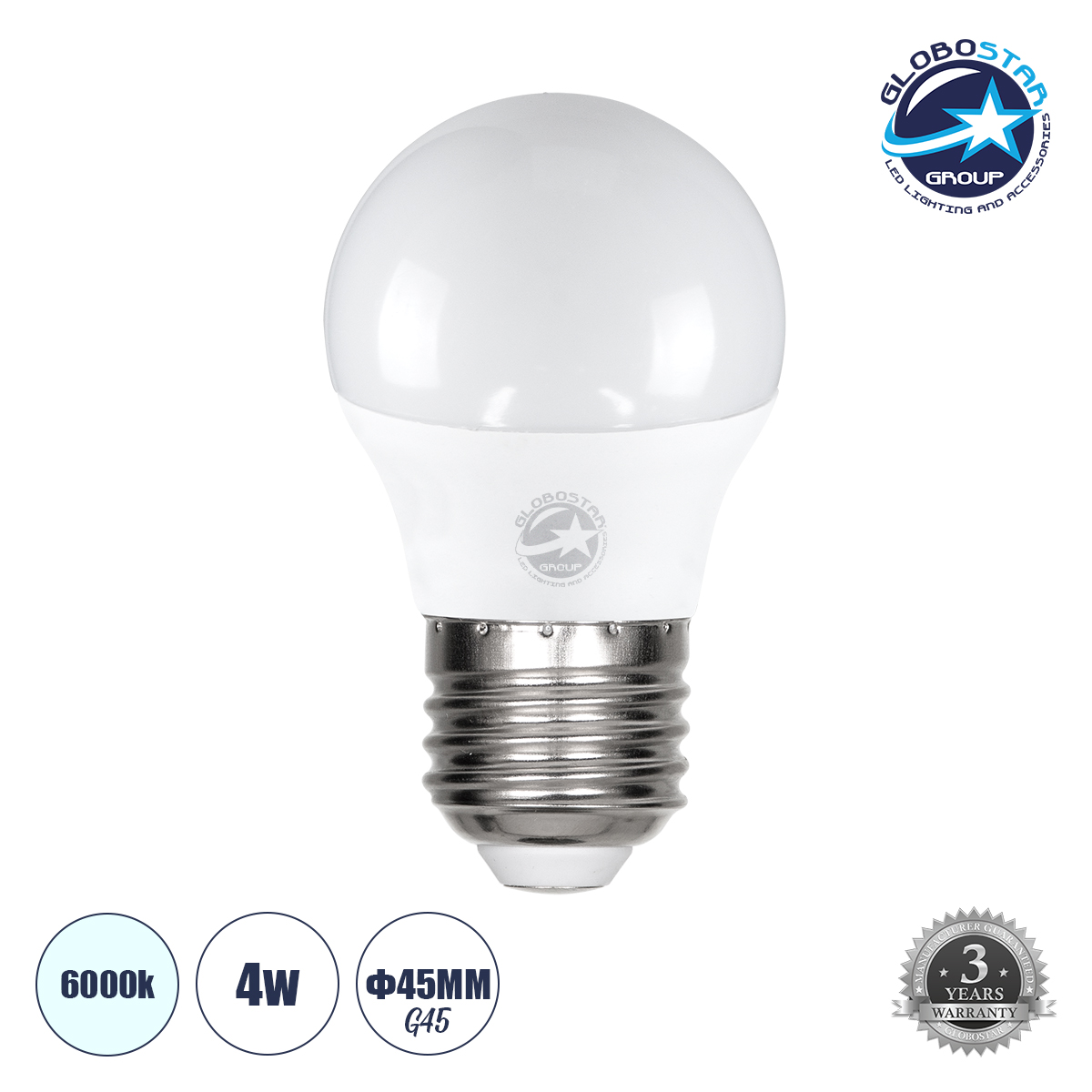 LOC LED Of Cyprus - GLOBOSTAR® SPHERE 60018 Λάμπα E27 G45 LED 4W 400lm 260° AC 220-240V IP20 Ψυχρό Λευκό 6000K - Lumileds SMD Chip - Λευκό Γαλακτερό - Μ4.5 x Π4.5 x Υ7.8cm - 3 Χρόνια Εγγύηση