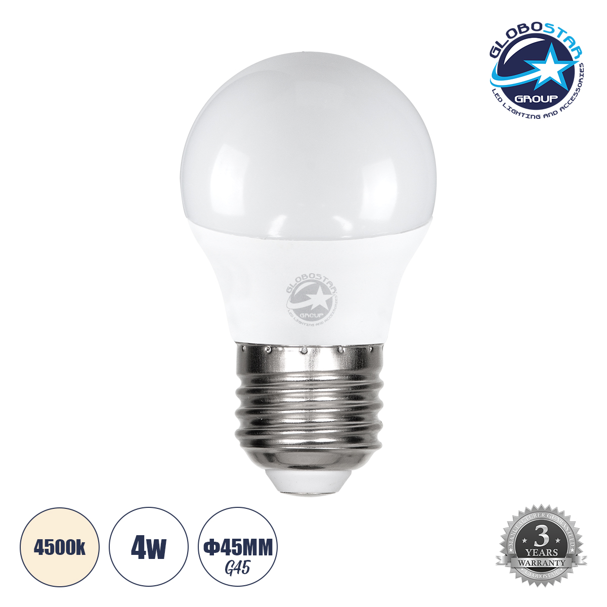 LOC LED Of Cyprus - GLOBOSTAR® SPHERE 60019 Λάμπα E27 G45 LED 4W 388lm 260° AC 220-240V IP20 Φυσικό Λευκό 4500K - Lumileds SMD Chip - Λευκό Γαλακτερό - Μ4.5 x Π4.5 x Υ7.8cm - 3 Χρόνια Εγγύηση