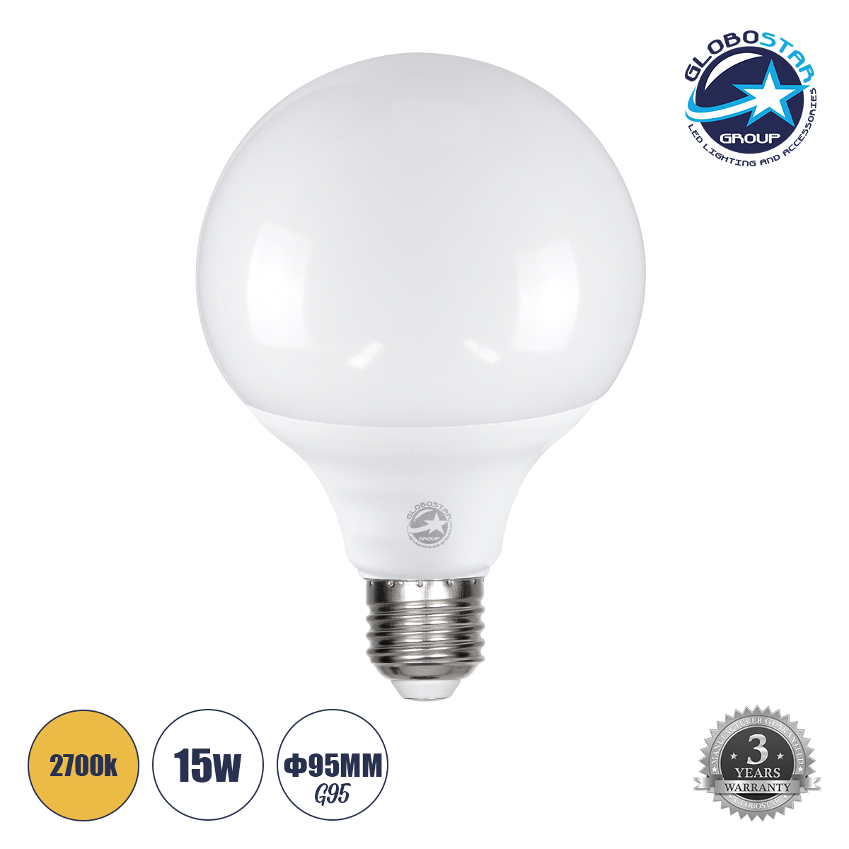 LOC LED Of Cyprus - GLOBOSTAR® BUBBLE 60041 Λάμπα E27 G95 LED 15W 1410lm 260° AC 220-240V IP20 Θερμό Λευκό 2700K - Lumileds SMD Chip - Λευκό Γαλακτερό - Μ9.5 x Π9.5 x Υ14cm - 3 Χρόνια Εγγύηση