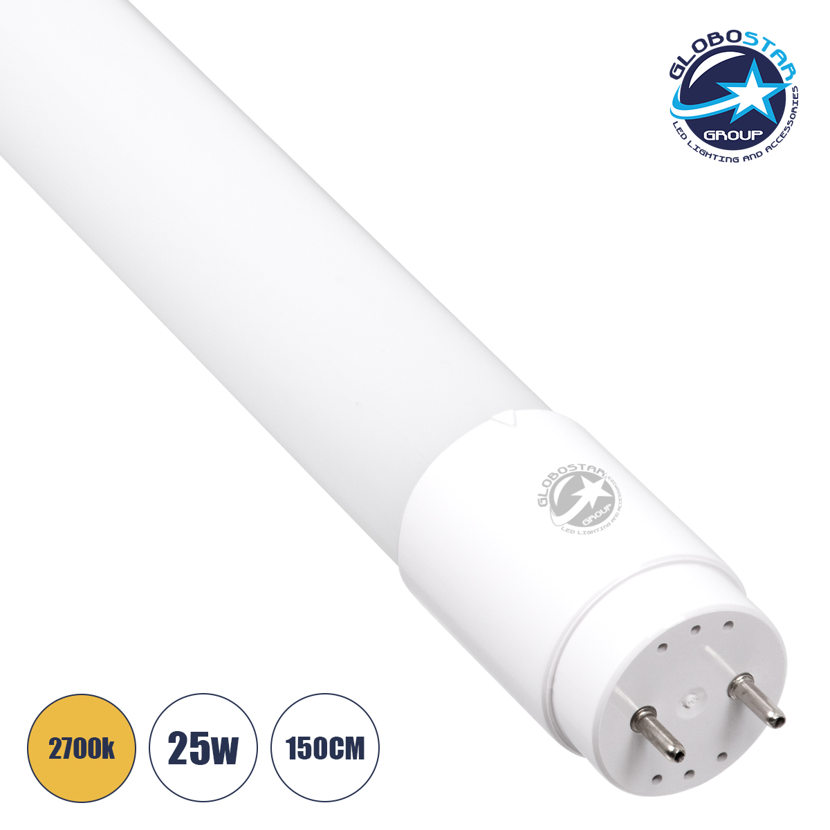LOC LED Of Cyprus - GLOBOSTAR® TUBIO 60146 Λάμπα T8 G13 Τύπου Φθορίου 150cm LED 25W 2534lm 220° AC 220-240V IP20 Θερμό Λευκό 2700K - Lumileds SMD Chip - Λευκό Γαλακτερό - Μ150 x Π2.7 x Υ2.7cm - 3 Χρόνια Εγγύηση