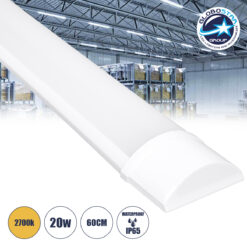 LOC LED Of Cyprus - GloboStar® 60157 LED Γραμμικό Βιομηχανικό Φωτιστικό Tri-Proof 60cm 20W 1808lm 120° AC 220-240V Αδιάβροχο IP65 Μ60 x Π7.5 x Υ2.5cm Θερμό Λευκό 2700K - 2 Χρόνια Εγγύηση