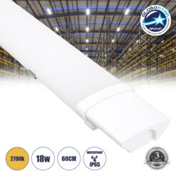 LOC LED Of Cyprus - GloboStar® 60163 LED Γραμμικό Βιομηχανικό Φωτιστικό Tri-Proof 60cm 18W 1936lm 120° AC 220-240V Αδιάβροχο IP65 Μ60 x Π6 x Υ4cm Θερμό Λευκό 2700K - 3 Χρόνια Εγγύηση
