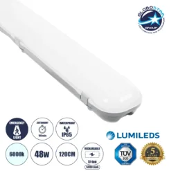 LOC LED Of Cyprus - GLOBOSTAR® EMERGANO 60180 120cm Γραμμικό Βιομηχανικό Φωτιστικό Tri-Proof Τεχνολογίας Emergency με Ενσωματωμένη Μπαταρία Li-Ion 3.7V 5000mAH & Αυτονομία 3 Ώρες LED 48W 6240lm 120° AC 220-240V Αδιάβροχο IP65 Ψυχρό Λευκό 6000K - LUMILEDs SMD Chip & TÜV SÜD Driver - Γκρι με Γαλακτερό Κάλυμμα Πλαστικό PC - Μ120 x Π10.5 x Υ8cm - 5 Χρόνια Εγγύση