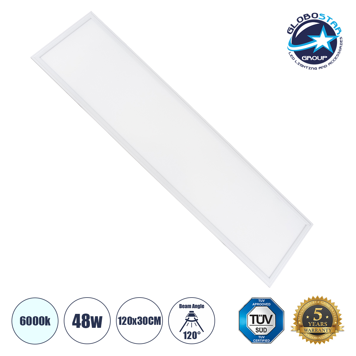 LOC LED Of Cyprus - GLOBOSTAR® PANELETI 60212 Χωνευτό Panel Οροφής 120x30 LED 48W 4800lm 120° UGR<19 AC 220-240V IP20 Ψυχρό Λευκό 6000K - Lumileds SMD Chip & TÜV SÜD Driver - Λευκό Γαλακτερό - Μ120 x Π30 x Υ1.5cm / Q116 x 26cm - 5 Χρόνια Εγγύηση