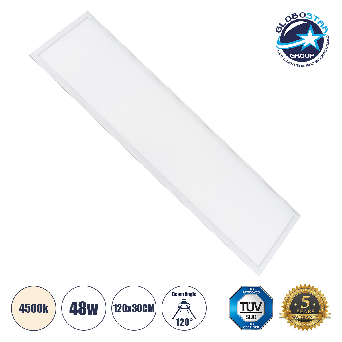 LOC LED Of Cyprus - GLOBOSTAR® PANELETI 60213 Χωνευτό Panel Οροφής 120x30 LED 48W 4560lm 120° UGR<19 AC 220-240V IP20 Φυσικό Λευκό 4500K - Lumileds SMD Chip & TÜV SÜD Driver - Λευκό Γαλακτερό - Μ120 x Π30 x Υ1.5cm / Q116 x 26cm - 5 Χρόνια Εγγύηση