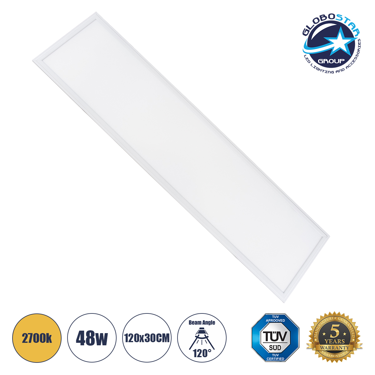 LOC LED Of Cyprus - GLOBOSTAR® PANELETI 60214 Χωνευτό Panel Οροφής 120x30 LED 48W 4320lm 120° UGR<19 AC 220-240V IP20 Θερμό Λευκό 2700K - Lumileds SMD Chip & TÜV SÜD Driver - Λευκό Γαλακτερό - Μ120 x Π30 x Υ1.5cm / Q116 x 26cm - 5 Χρόνια Εγγύηση