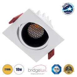 LOC LED Of Cyprus - GLOBOSTAR® LEO-SQ 60289 Χωνευτό Κινούμενο Downlight Σποτ με Honeycomb Anti Glare Reflector LED 10W 1250lm 38° AC 220-240V IP20 Θερμό Λευκό 2700K - Bridgelux COB Chip & TÜV SÜD Driver - Λευκό & Μαύρο Ματ - Μ8.5 x Π8.5 x Υ6.6cm / Q7.5 x 7.5cm - 5 Χρόνια Εγγύηση