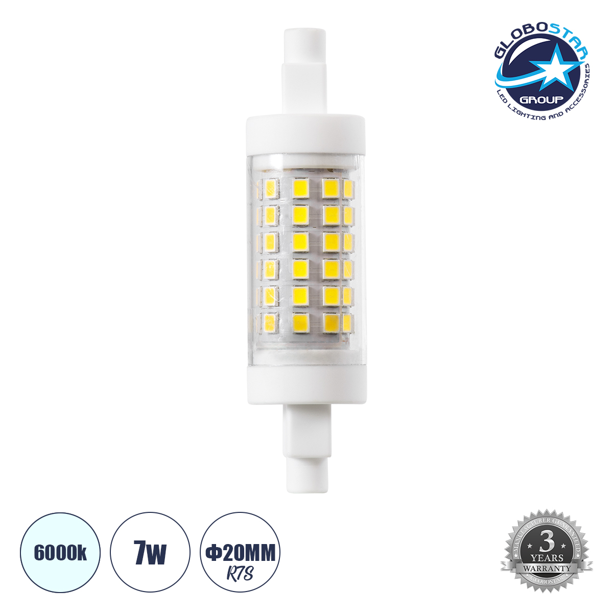 LOC LED Of Cyprus - GLOBOSTAR® TUBINI 60393 Λάμπα R7S 78mm LED 7W 847lm 360° AC 220-240V IP20 Ψυχρό Λευκό 6000K - Lumileds SMD Chip - Μ2 x Π2 x Υ7.8cm - 3 Χρόνια Εγγύηση