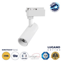 LOC LED Of Cyprus - GloboStar® LUGANO 60802 Μονοφασικό Φωτιστικό Σποτ Ράγας LED 10W 1200lm 36° Acrylic HQ LENS AC 220-240V IP20 Φ4.5 x Υ19cm Θερμό Λευκό 2700K - EUROTRACK® System 1L+1N - Λευκό - Bridgelux Chip - TÜV Certified Driver - 5 Χρόνια Εγγύηση
