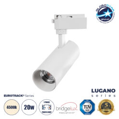 LOC LED Of Cyprus - GLOBOSTAR® LUGANO 60807 Μονοφασικό Σποτ Ράγας LED 20W 2500lm 36° AC 220-240V IP20 Φυσικό Λευκό 4500K - Bridgelux COB Chip & TÜV SÜD Driver - Eurotrack 1PH  - Λευκό Ματ - Μ6.5 x Π6.5 x Υ22cm - 5 Χρόνια Εγγύηση