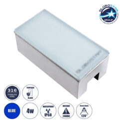 LOC LED Of Cyprus - GLOBOSTAR® CYBOLITHOS 60952 Χωνευτό Αρχιτεκτονικο Φωτιστικό Σποτ Δαπέδου LED 4W 340lm 120° DC 24V Αδιάβροχο IP68 IK06 Μπλε Dimmable - Bridgelux SMD Chip - Γαλακτερό Tempered Glass & Ανοξείδωτο Ατσάλι SS316 - Μ20 x Π10x Υ8cm / Q20 x 10cm - 3 Χρόνια Εγγύηση