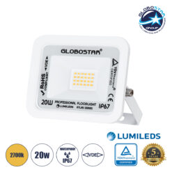 LOC LED Of Cyprus - GLOBOSTAR® ATLAS 61409 Προβολέας LED 20W 2300lm 120° AC 220-240V Αδιάβροχο IP67 Θερμό Λευκό 2700K - Lumileds SMD Chip - TÜV Rheinland Certified - Λευκό Ματ - Μ12 x Π2.5 x Υ9.5cm - 5 Χρόνια Εγγύηση