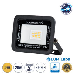LOC LED Of Cyprus - GLOBOSTAR® ATLAS 61412 Προβολέας LED 20W 2300lm 120° AC 220-240V Αδιάβροχο IP67 Θερμό Λευκό Ματ 2700K - Lumileds SMD Chip - TÜV Rheinland Certified - Μαύρο Ματ - Μ12 x Π2.5 x Υ9.5cm - 5 Χρόνια Εγγύηση