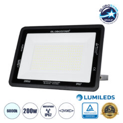 LOC LED Of Cyprus - GLOBOSTAR® ATLAS 61431 Προβολέας LED 200W 25000lm 120° AC 220-240V Αδιάβροχο IP67 Ψυχρό Λευκό 6000K - Lumileds SMD Chip - TÜV Rheinland Certified - Μαύρο Ματ - Μ38 x Π4 x Υ28cm - 5 Χρόνια Εγγύηση