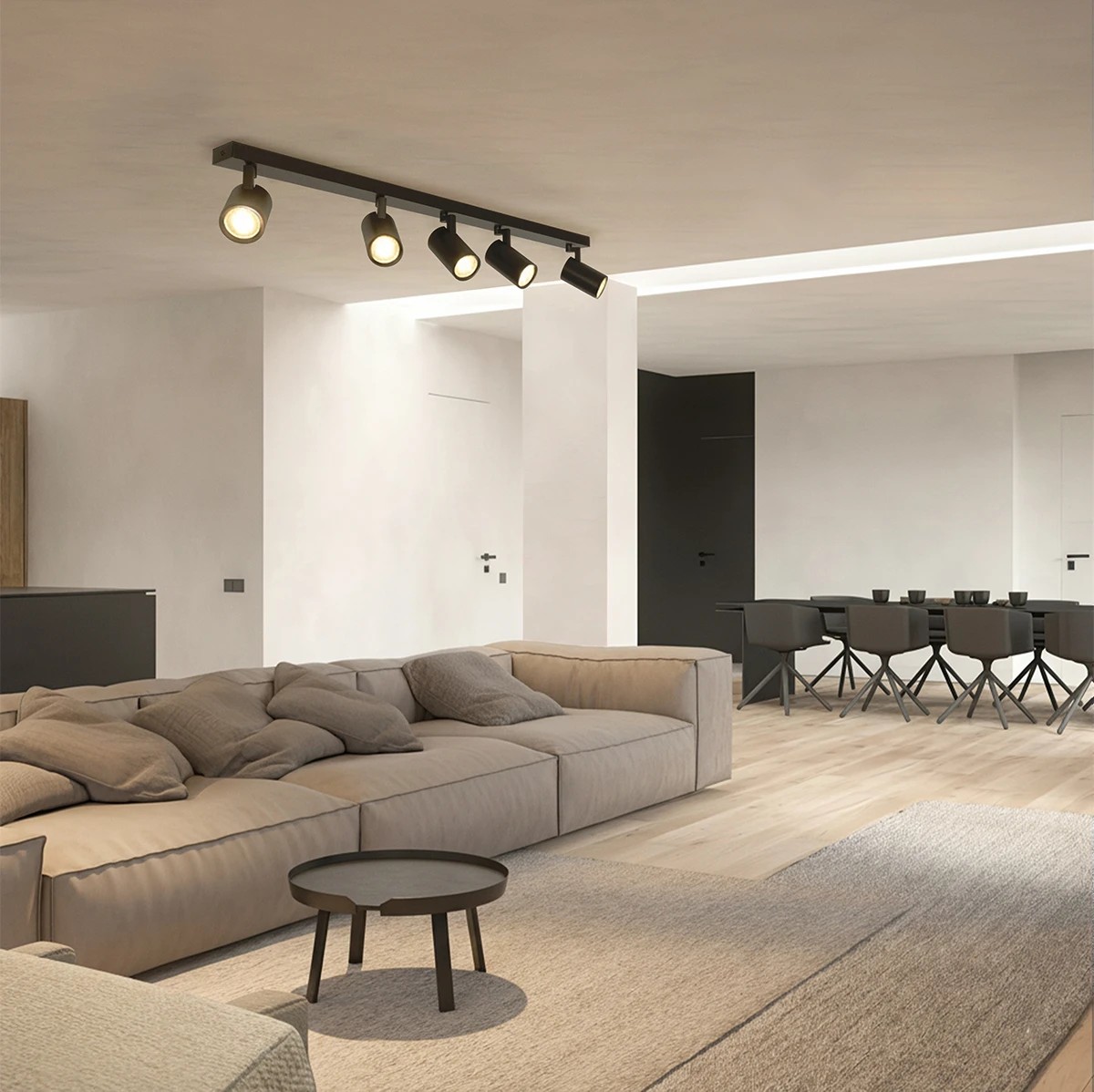 LOC LED Of Cyprus - kelvo® SPOTA KLV-101-0142 Κινούμενο Φωτιστικό Σποτ Οροφής για 5 Λάμπες MR16 με Ντουί GU10 AC 220-240V IP20 - Μαύρο Ματ - Μ79.5 x Π6.3 x Υ14cm