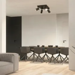 LOC LED Of Cyprus - kelvo® SPOTA KLV-101-0146 Κινούμενο Φωτιστικό Σποτ Οροφής για 4 Λάμπες MR16 με Ντουί GU10 AC 220-240V IP20 - Μαύρο Ματ - Μ26 x Π26 x Υ14cm