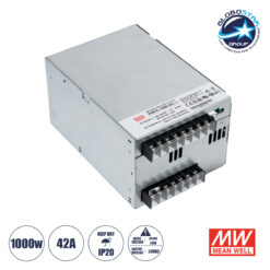 LOC LED Of Cyprus - GLOBOSTAR® MEANWELL-PSPA1000-24 90792 Τροφοδοτικό/Μετασχηματιστής Class I PELV 1000W 42A AC 220-240V σε DC 24V IP20 - Ρυθμιζόμενo από DC 22V έως DC 28V - Ασημί - Μ17 x Π12 x Υ9.3cm - 3 Χρόνια Εγγύηση