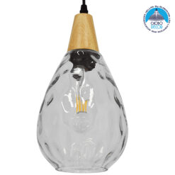 LOC LED Of Cyprus - GLOBOSTAR® NOAH 01491 Μοντέρνο Κρεμαστό Φωτιστικό Οροφής με Ντουί 1 x E27 AC 220-240V IP20 - Διάφανο & Μπεζ - Μ16 x Π16 x Υ30cm